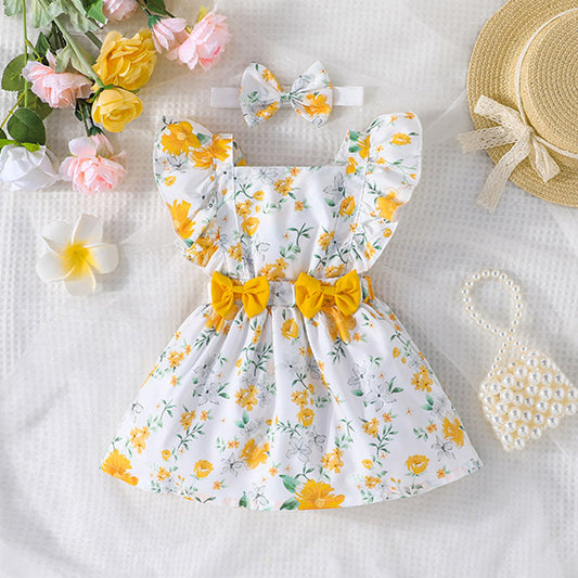 Baby Girl Fashion Printed Dress Headscarf Suit