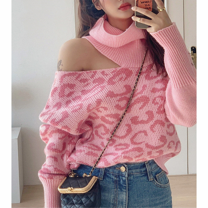 Women Turtleneck One Shoulder Knitted Sweaters