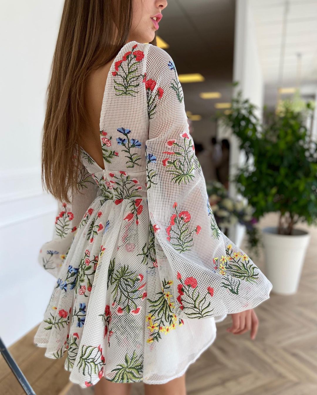 Embroidered Cute Lantern Sleeve Dress