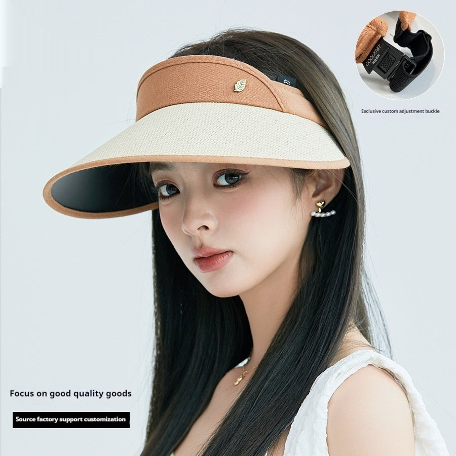 South Korea Encrypted Leaf Label Topless Straw Hat Wide Brim Face Cover Sun-proof Outdoor