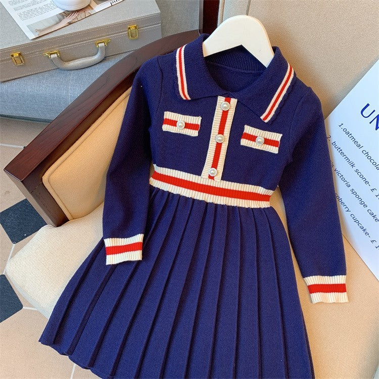 Girls' Autumn Preppy Knitted Dress