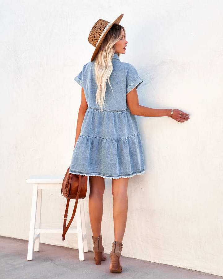 Fashion Loose Denim Shirt Short Sleeve Dress