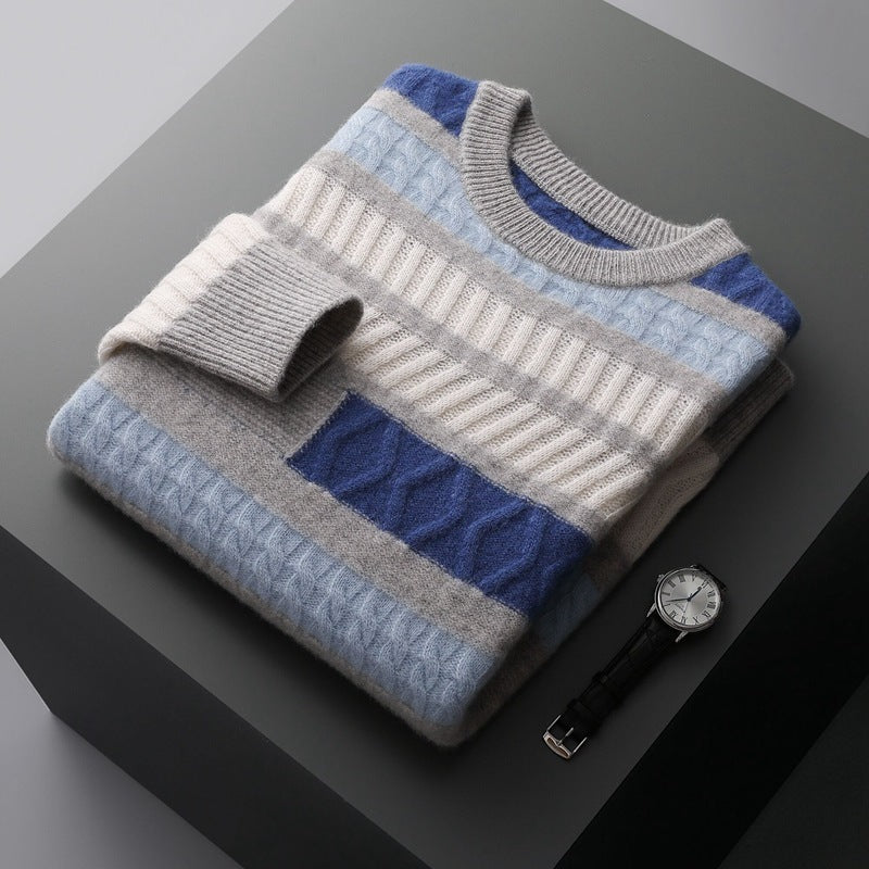 Korean Style Color-block Crew Neck Cashmere Sweater Men's Contrast Color