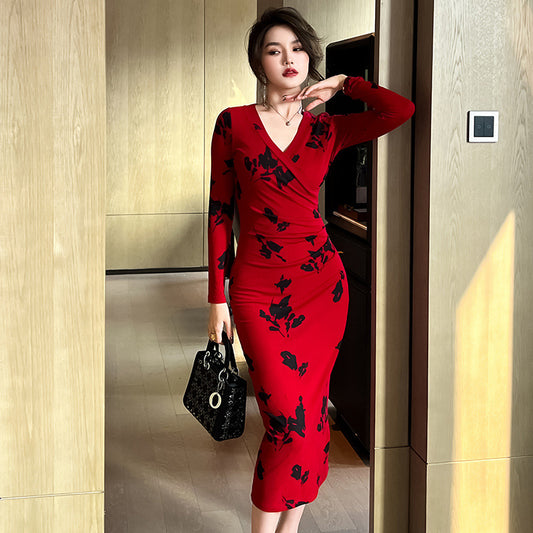 Retro Fashion Print Slim Dress