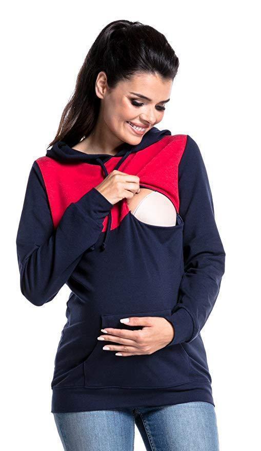 Hooded Colorblock Maternity Nursing Top Sweatshirt