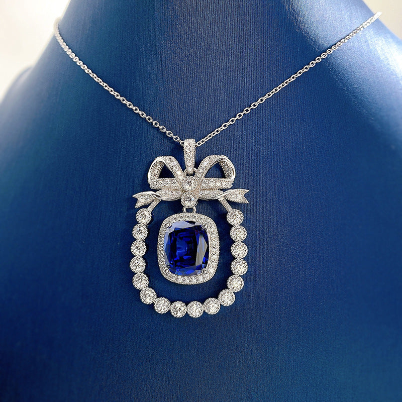 925 Silver Necklace Sapphire Pendant Female