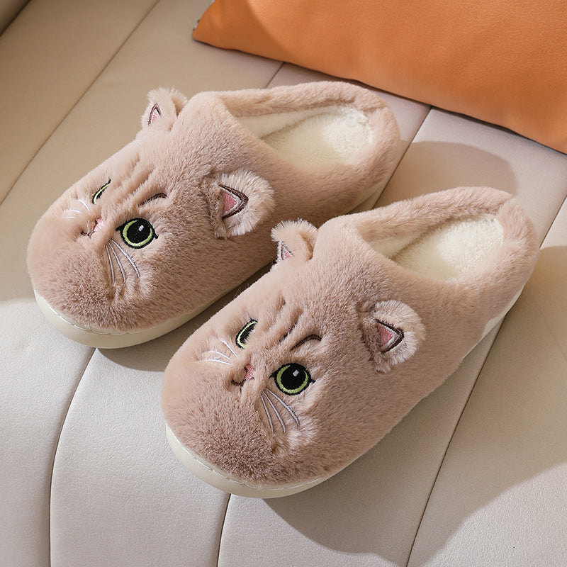 Bonitas pantuflas de felpa de gato para el invierno, cálidas, para el dormitorio, para el hogar, para parejas, zapatos de casa antideslizantes para mujeres y hombres