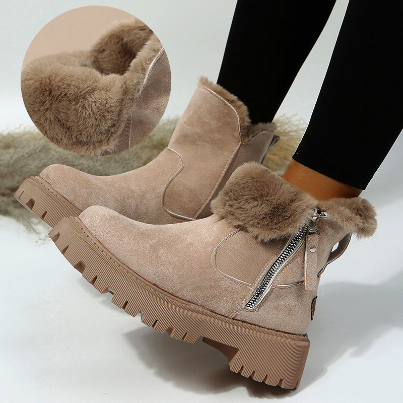 Botas de nieve de felpa gruesa para mujer, zapatos de invierno antideslizantes de gamuza sintética