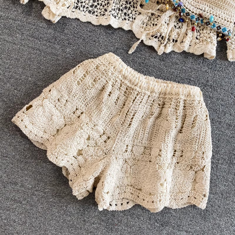 Crocheted Shorts Casual Suit