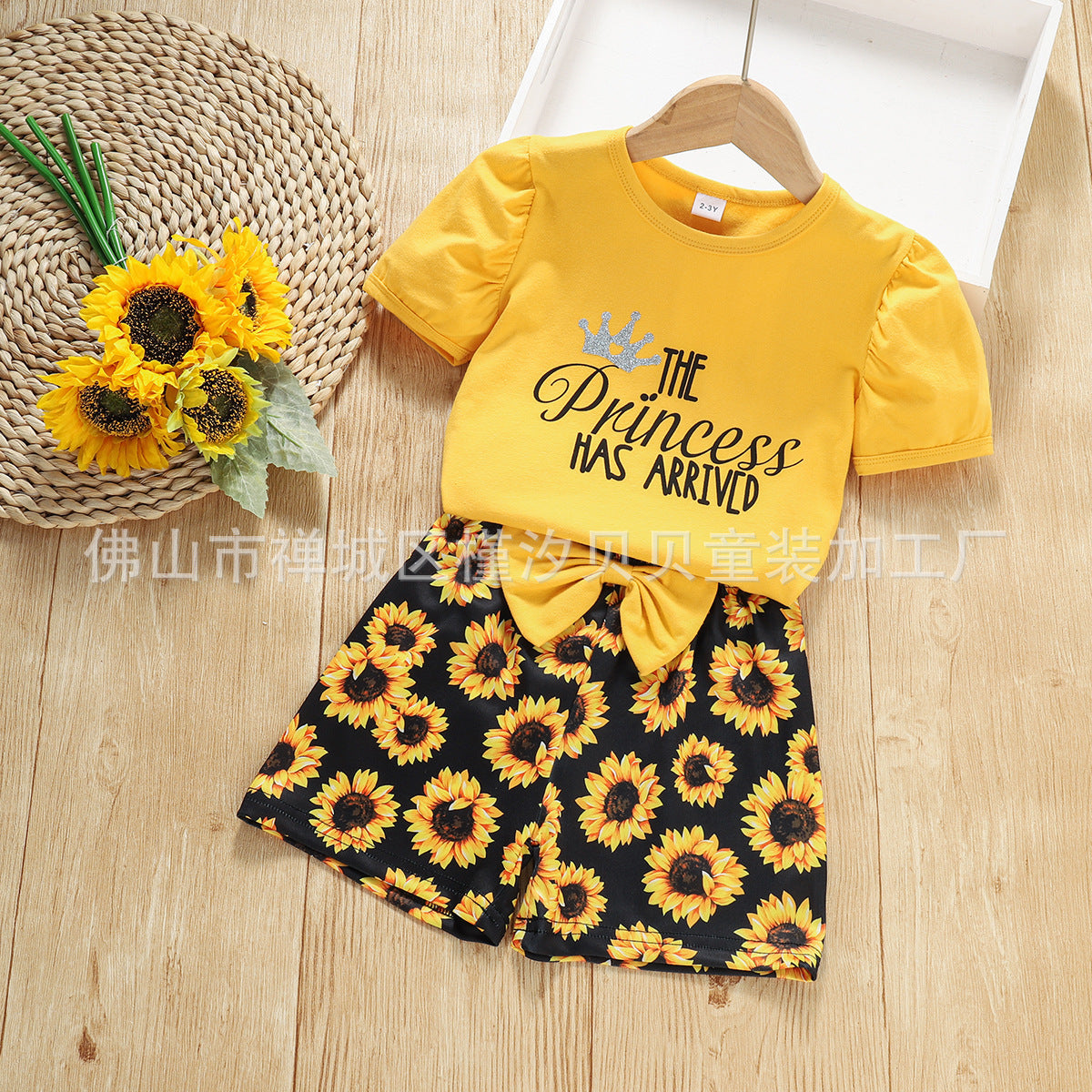 Solid Color Round Neck SUNFLOWER Short Sleeve Top Clothes