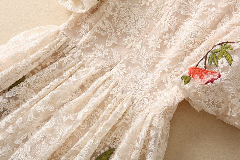 Round Neck Lantern Sleeve Lace Dress