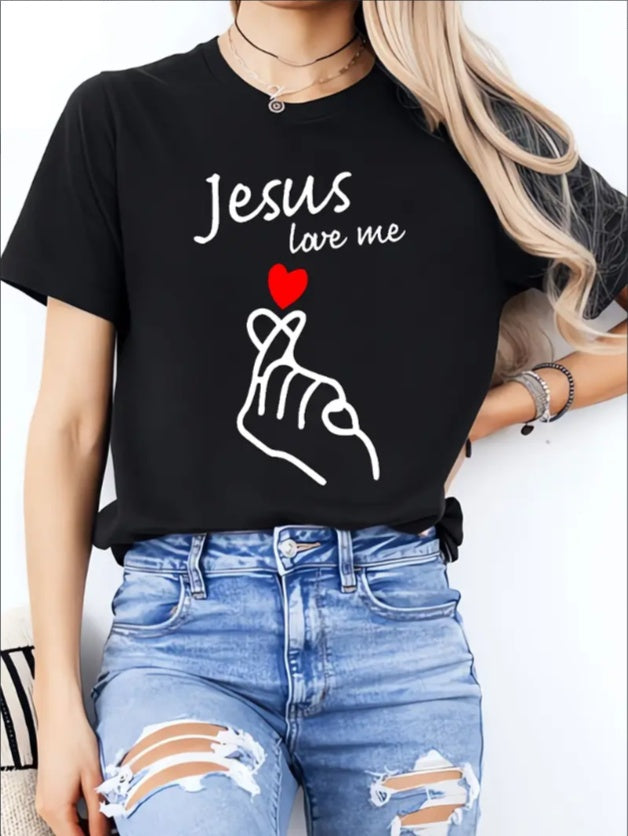 JESUS LOVE ME Ladies' Casual Loose Short Sleeves, T-shirts, Basic Tops, Unique Rest, Holiday Gifts Are Preferred, Suitable For Women's Wear In Spring And Summer, Teenagers And Girls