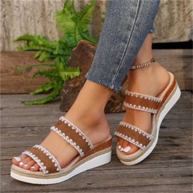 Sandalias de estilo étnico Zapatos de tiras doble ancho para mujer