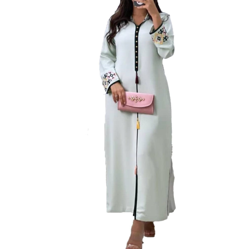 Long Sleeve Printed Fringe Loose Maxi Dress