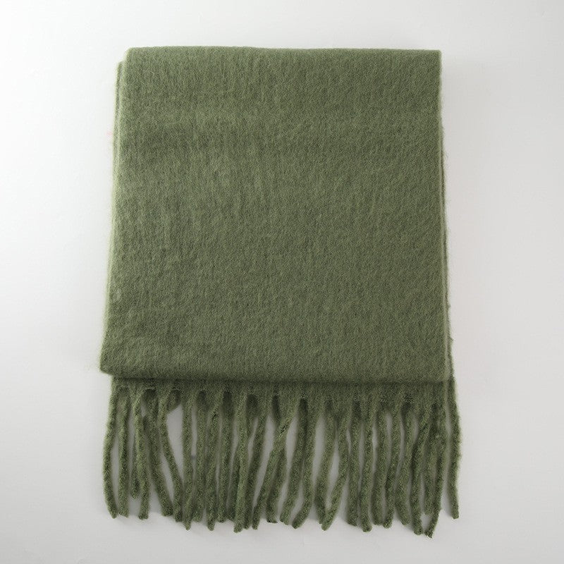 All-match Soft Glutinous Solid Color Cashmere-like Tassel Scarf For Women