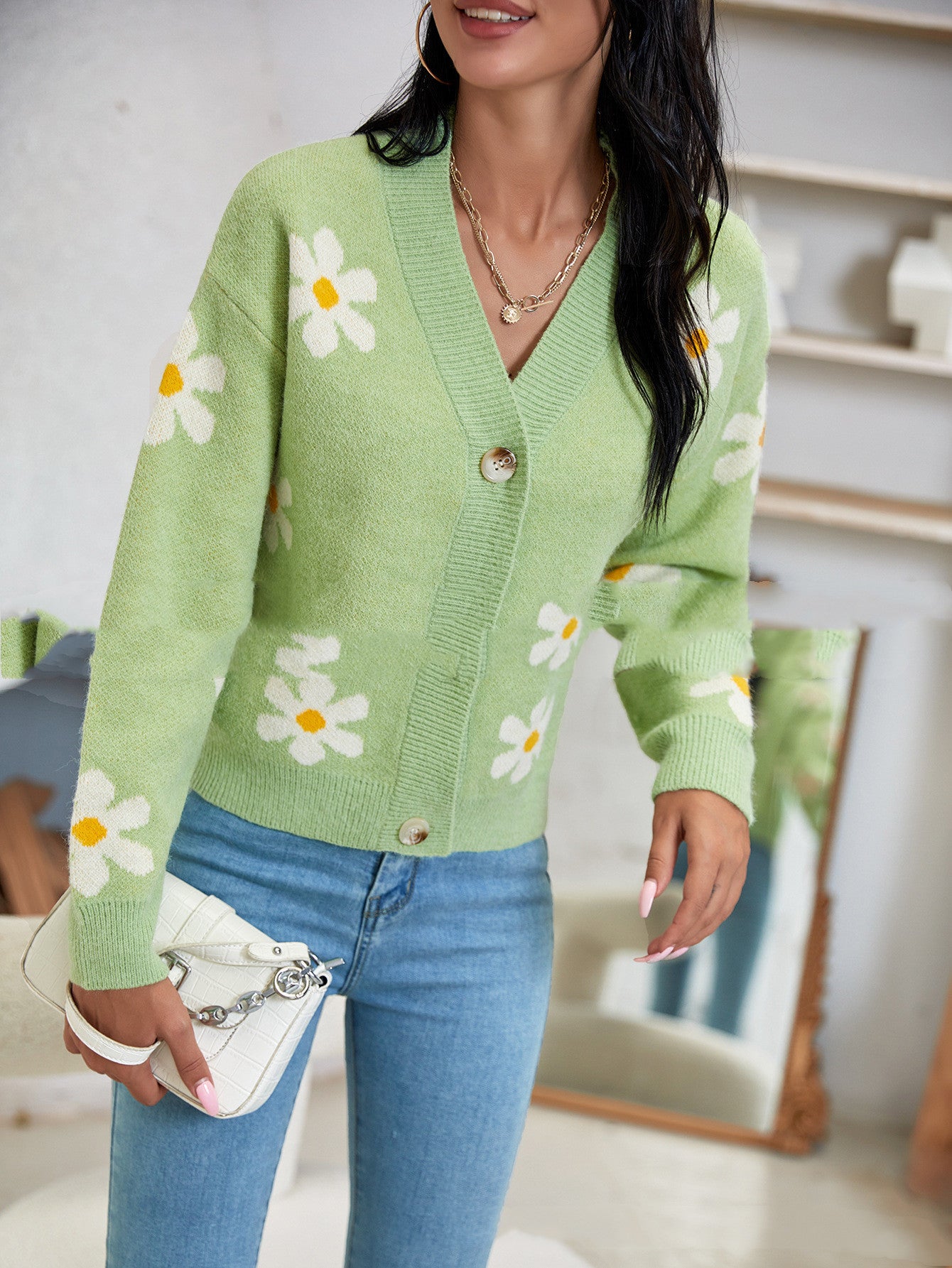 Green Little Daisy Cardigan Top Cardigan