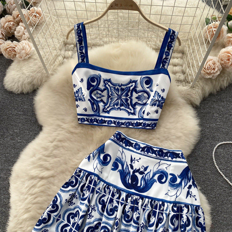 Blue And White Porcelain Printed Suit