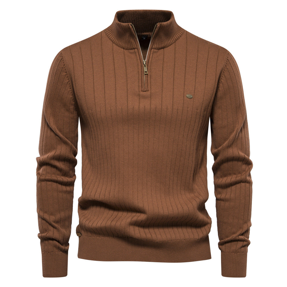 Pullover Sweater Men's Fashion Casual Stand Collar Long-sleeved Knitted Tops