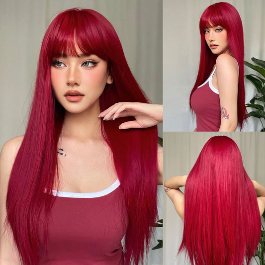 Red Long Straight Wig Head Cover