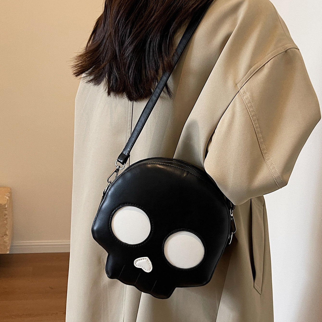 Cute Skull Small Round Bag Girls Halloween Personality Fashion Shoulder Bags Women's Crossbody Bag