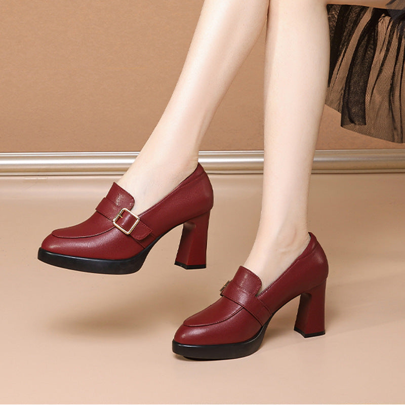 Comfortable Low-cut Fashion Square Buckle British Style High Heels