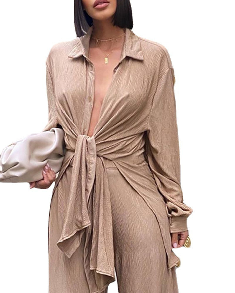 New Women Blouse And Wide Leg Pants Suit