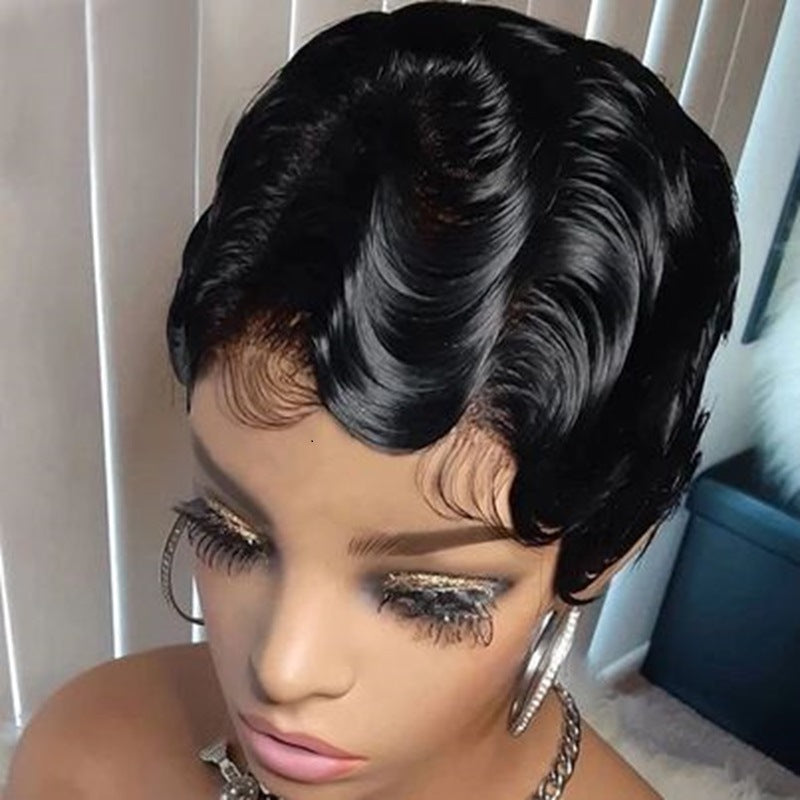 Human Hair T Frontal Deep Wave Pixie Cut Bob Wig