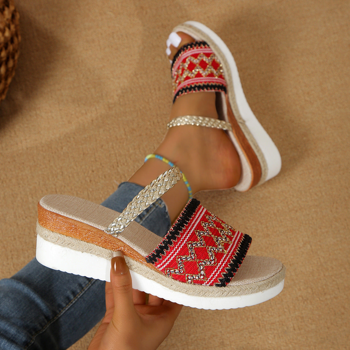 Ethnic Style One-line Thick-soled Sandals