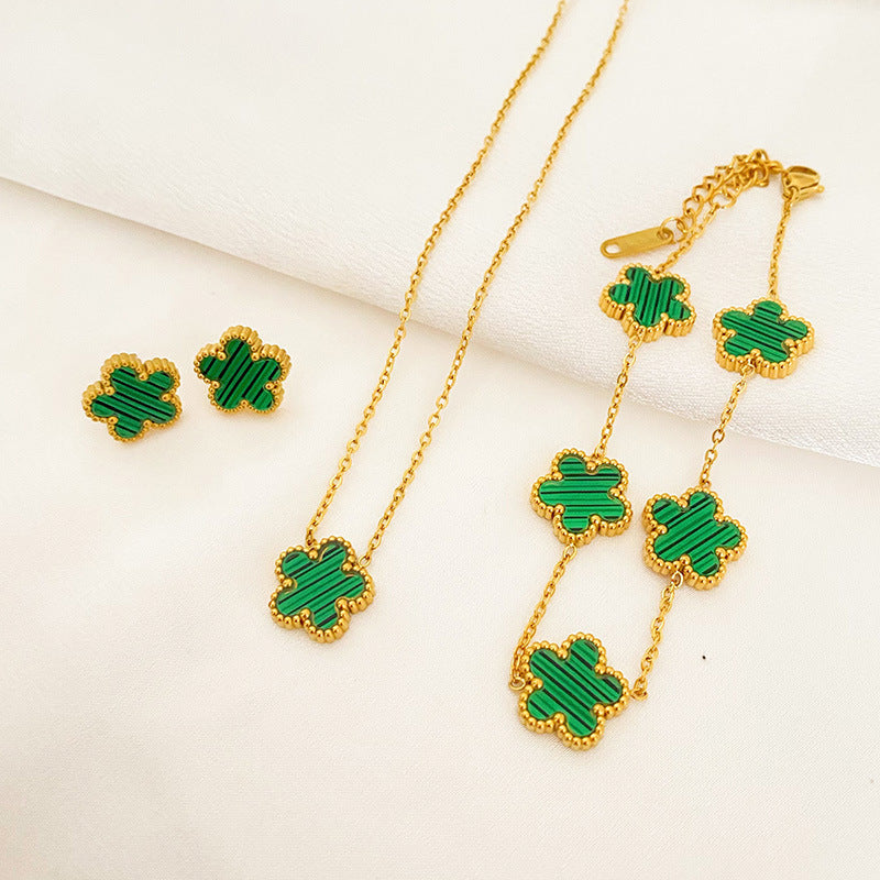 Five-leaf Flower Pendant Necklace Earring Bracelet Suit