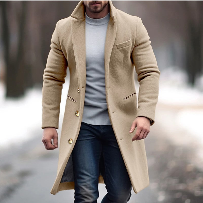 Winter Lapel Trench Coat Fashion Pocket Single Breasted Jacket Outerwear Casual Solid Color