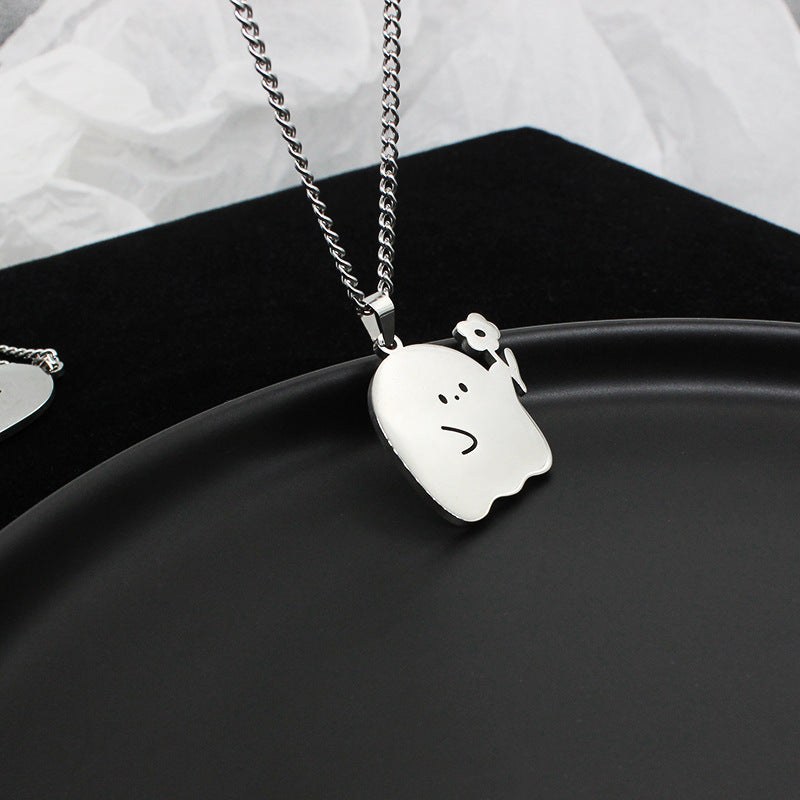 Stainless Steel Cute Ghost Couple Necklace Kawaii Animal Cat Pendant Necklace Lovers Friendship Jewelry Gifts