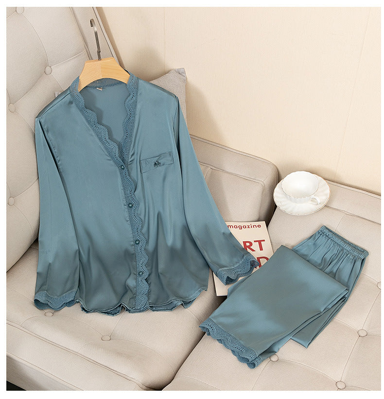 Thin Ice Silk Long Sleeve Trousers Two-piece Home Wear Suit