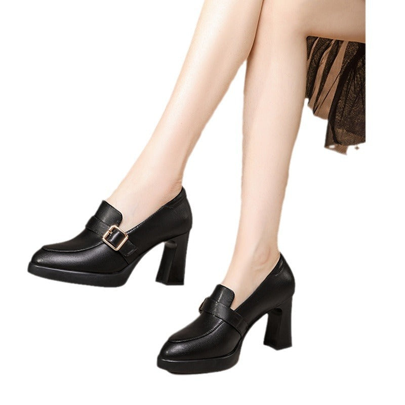 Comfortable Low-cut Fashion Square Buckle British Style High Heels