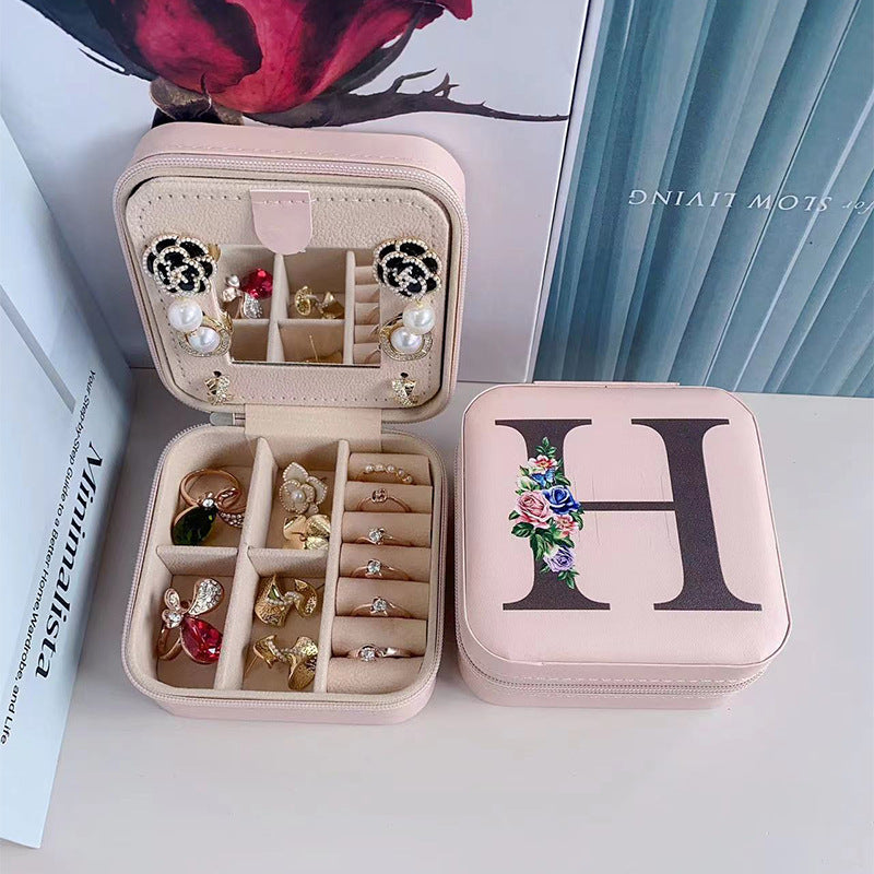 Simple Storage Mirror 26 Printed Letter Jewelry Box