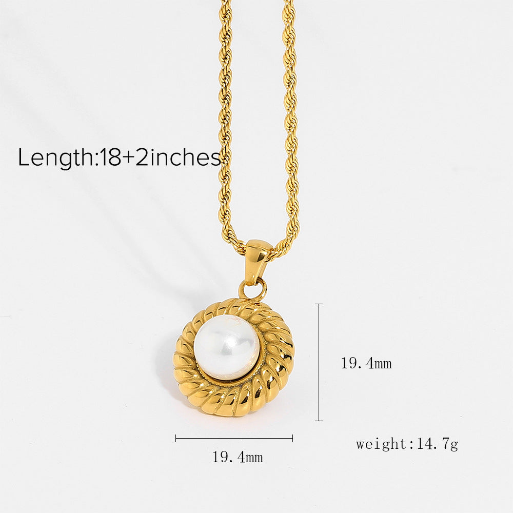 Water Ripple Chain Horn Pattern Edging Titanium Steel Shell Necklace