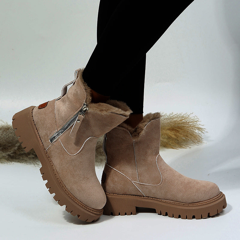 Botas de nieve de felpa gruesa para mujer, zapatos de invierno antideslizantes de gamuza sintética