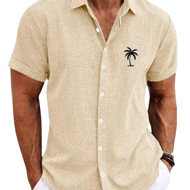 Bamboo Linen Men's Clothing Shirt 3D Printed Casual Short Sleeve