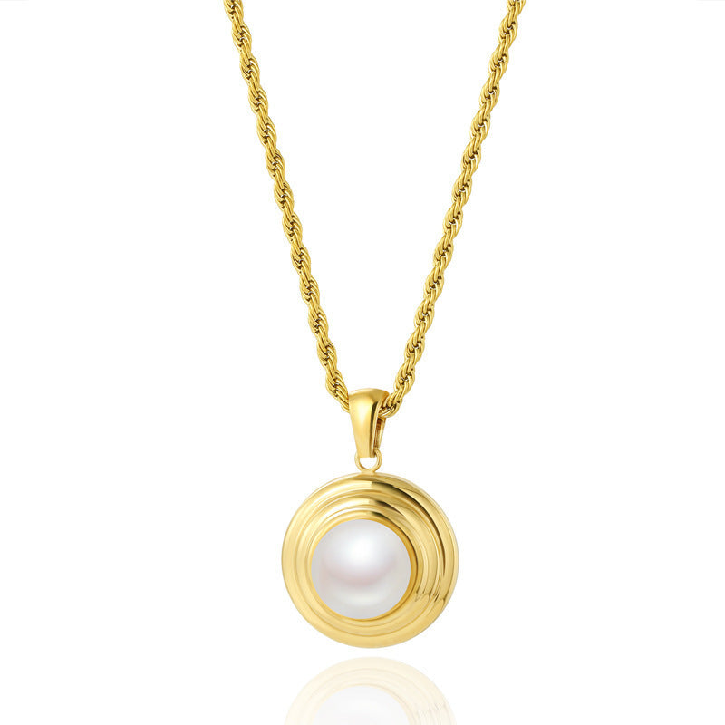 Shell Pearl Titanium Steel Pendant Necklace