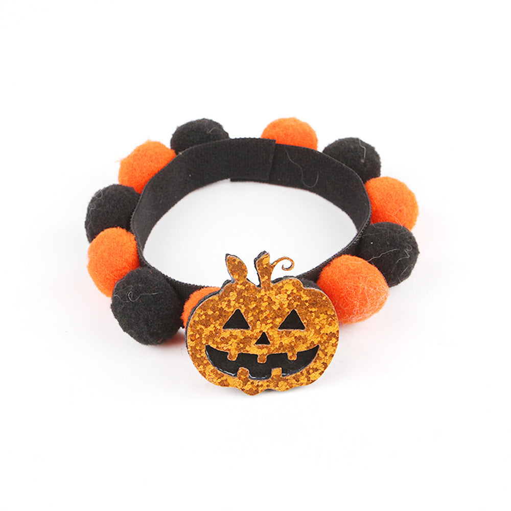 Halloween Pet Fur Ball Collar Pumpkin Accessories