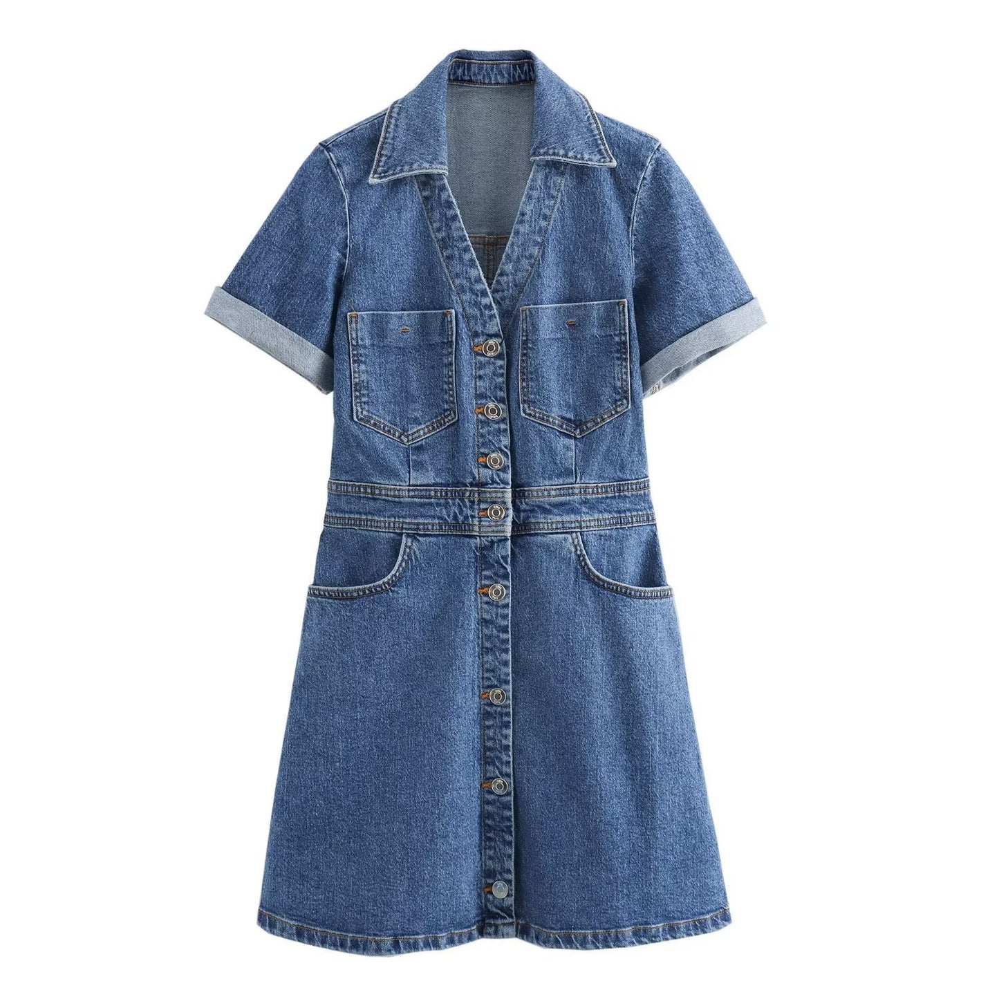 New Fashion Casual Breasted Mini Waist Denim Dress