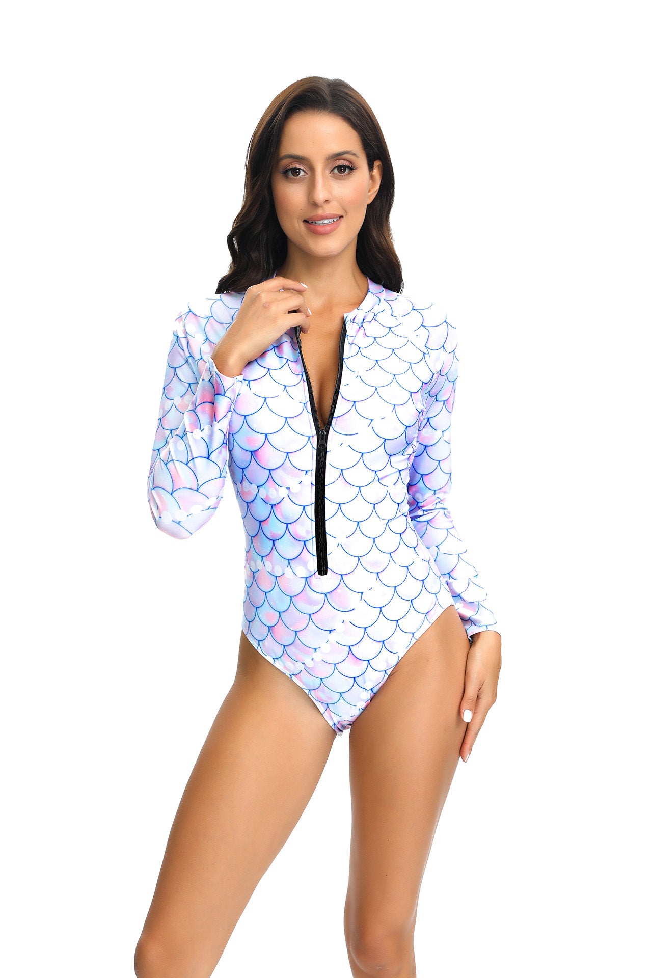 Long Sleeve Zipper Scale Printing Fashion Trend Surfing Suit