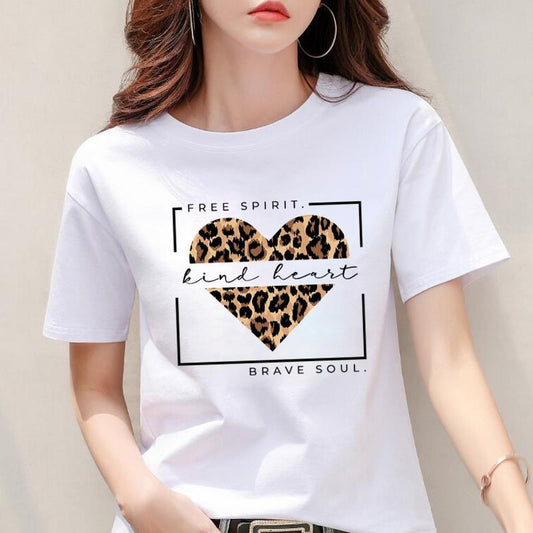 Women's Leopard Print Heart Printing New Short Sleeve