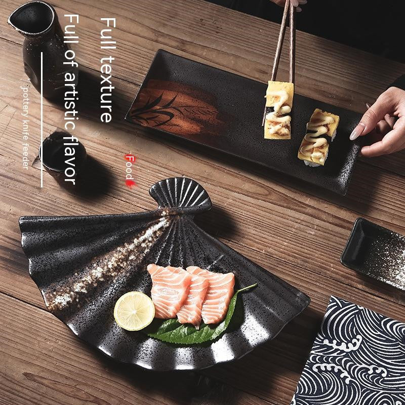 Plato de hierro en forma de abanico para sushi Sashimi comercial, plato para quemar pájaros y viento