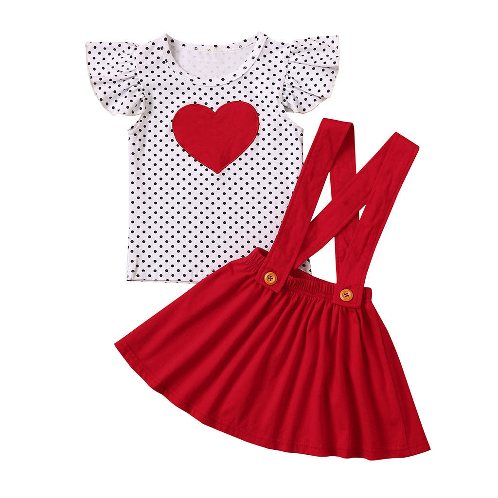 Baby Girl Casual Polka Dot Flying Sleeves Heart-shaped Strap Dress 0-3 Yrs