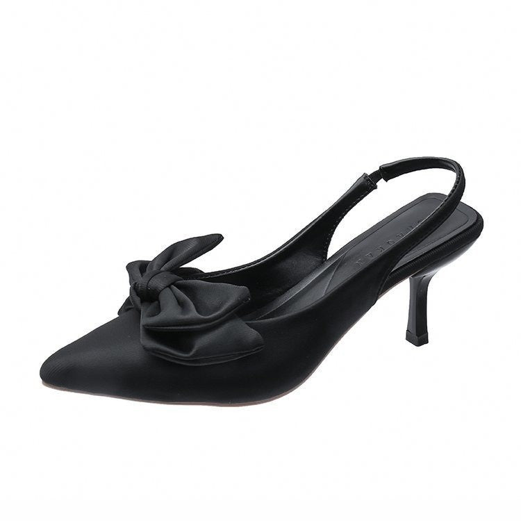 Pointed Thin Heeled High Heeled Single Shoe With An Empty Toe Bow At The Back