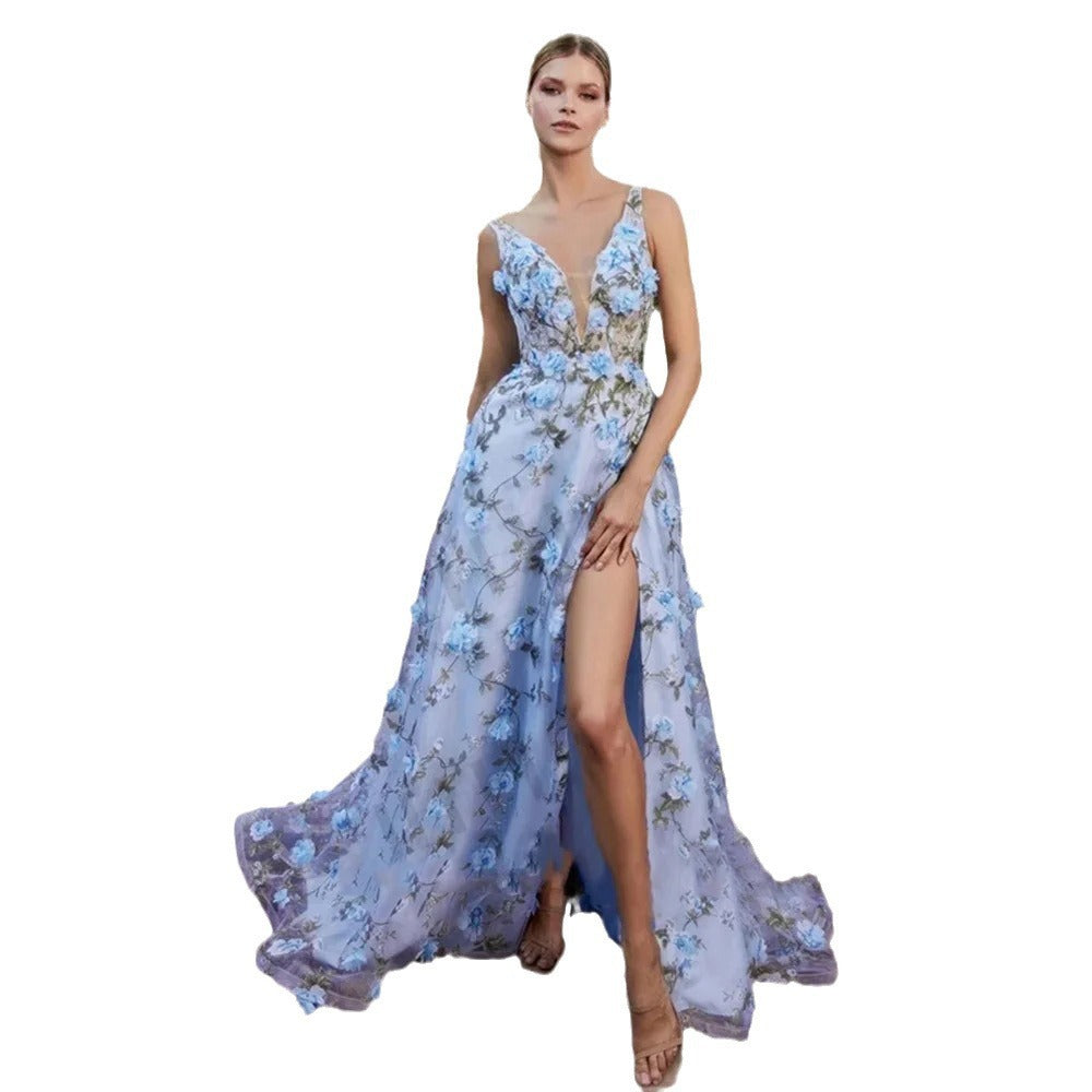 Women's 3D Floral Fashion Slit Print Dress