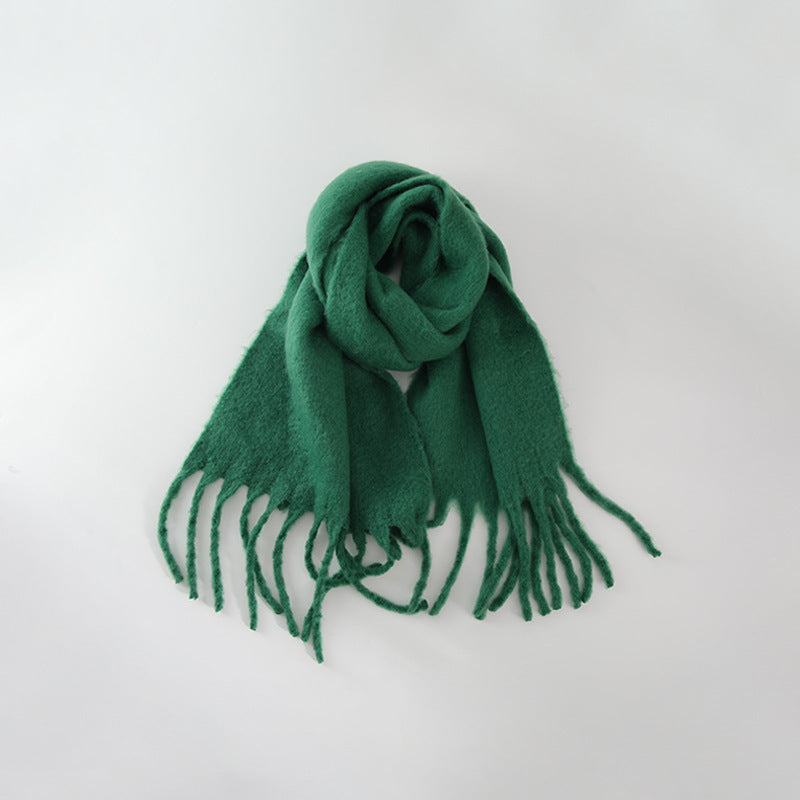 All-match Soft Glutinous Solid Color Cashmere-like Tassel Scarf For Women