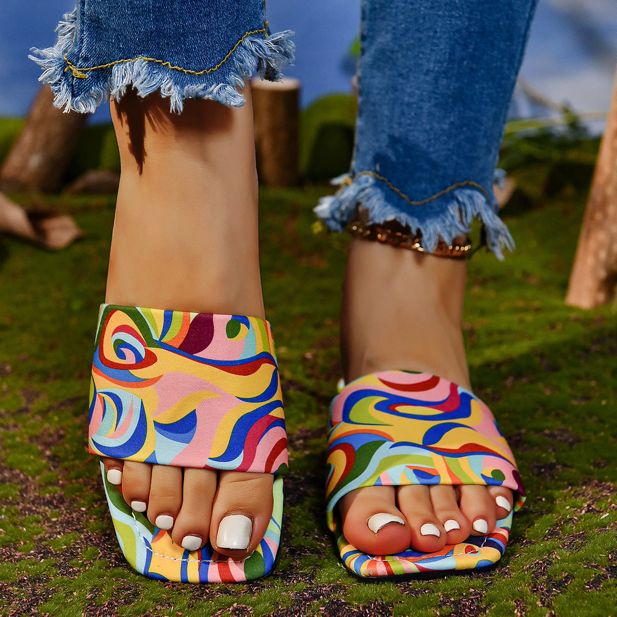 Candy Color Square Toe Beach Sandals