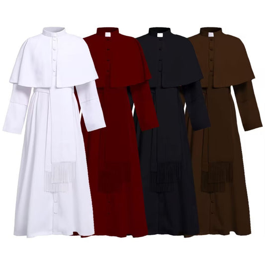 Solid Color Priest Cos Costume Halloween Priest Medieval Retro Cosplay Costume