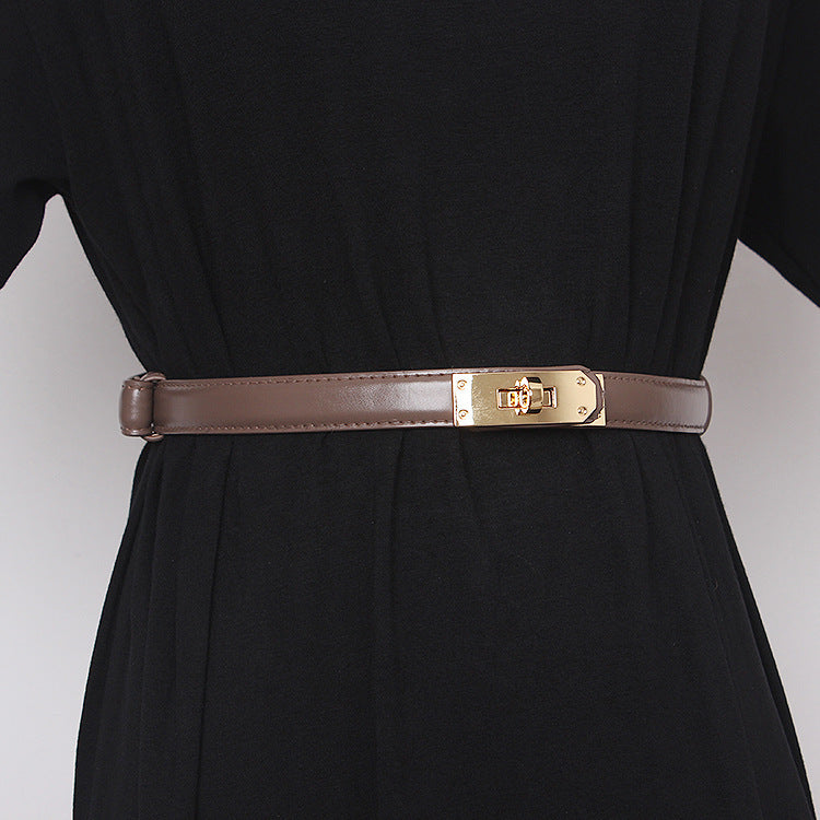 Belt Women's Ornament With Skirt Sweater Coat Black Thin Waist Strap Accessories Cowhide Waist Cover